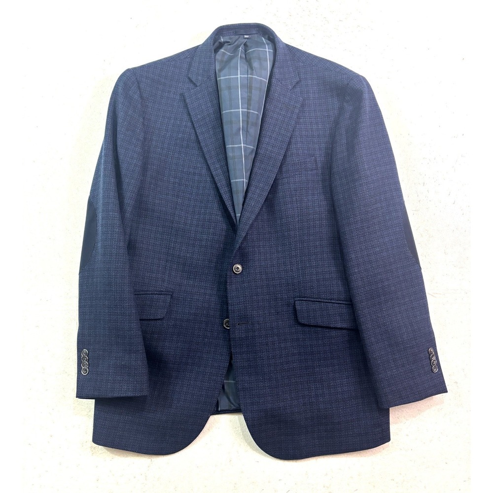 Jos A Bank 42R Navy Blue Check Flannel Wool Blazer Jacket Sport Suit Coat 1905